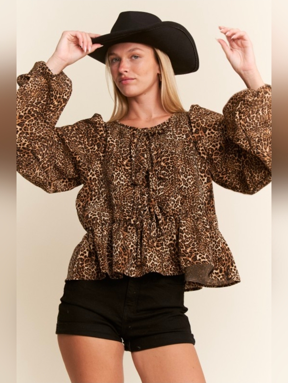 NEW!!! Jade By Jane Leopard Print Ruffle Peasant Blouse - Brown, NWT